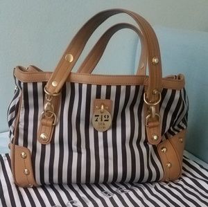 Henri Bendel Large Brown and Grey Striped Bag